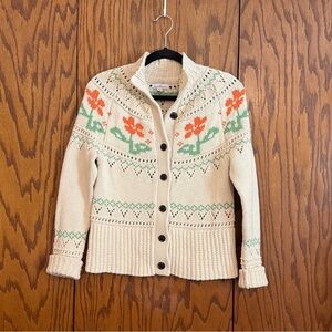 LL Bean Signature XS Cozy Cottage Floral Knit Cardigan Grandma Core
